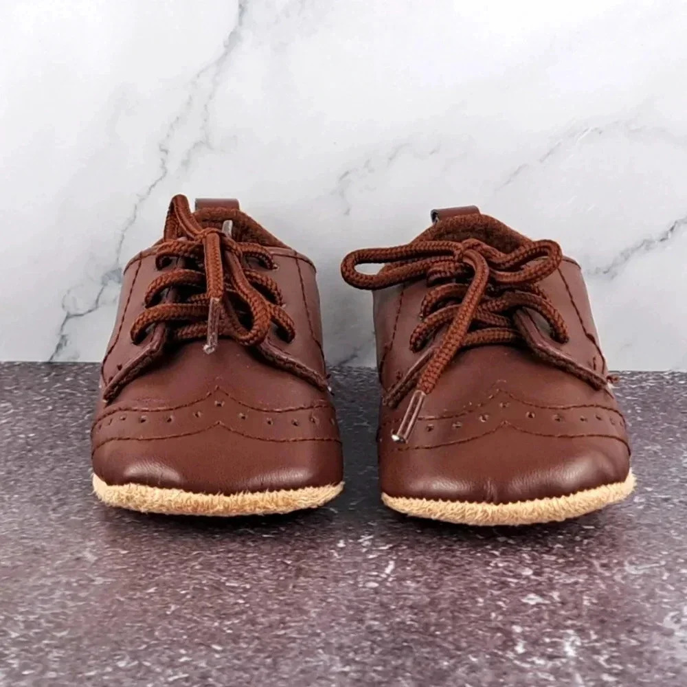 Little Treasure Infant Shoes - Boy's Dress Up Wingtip Brown - Sz 0-6 Months - Picture 3 of 8